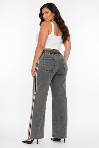 Zanessi Fashıon Büyük Beden Denim Spor Şerit Detaylı Bol Paça Kadın Pantolon Siyah