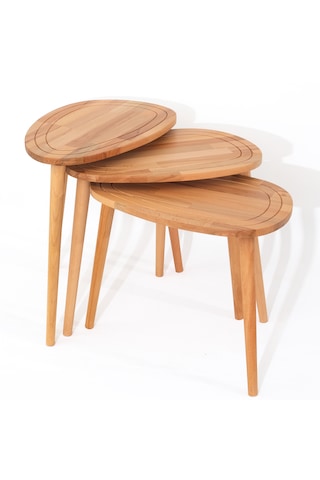 Sweet Naturel Renk Masif Doğal Ahşap Yan Sehpa 3'lü Zigon Sehpa