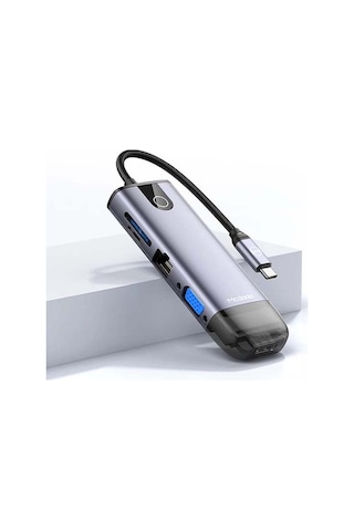Mcdodo Hu-7420 10İn1 Type-C Gigabit Lan+Hdmı+Apple Uyumlu MacBook +Vga Çevirici Çoklayıcı Adaptör-Gri