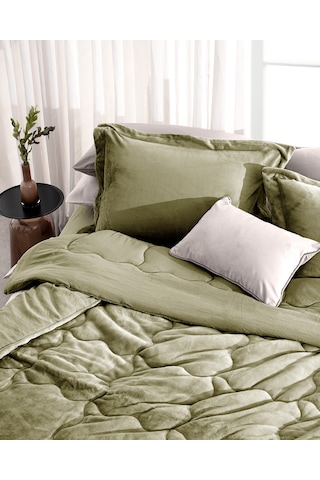 Madame Coco Kaira Çift Kişilik Comforter Set - Haki Çok Renkli