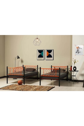 Reyo Metis Genç Çocuk Yatak Odası Metal Turuncu Ranza Turuncu 90x