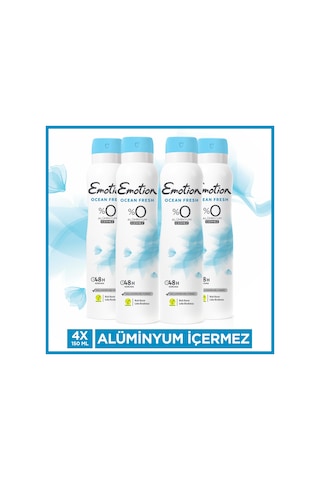 Emotion Ocean Fresh Kadın Vegan Deodorant 4x150 Ml Hızlı Kurur, Leke Bırakmaz