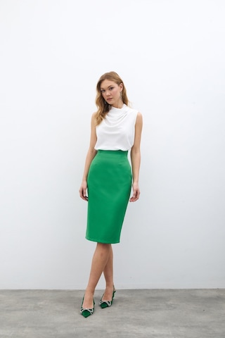 Sateen Düz Kalem Etek - Yeşil