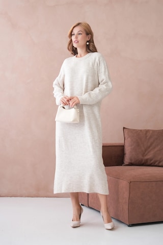 Kadın Bisiklet Yaka Yumuşak Dokulu Maksi Boy Şardonlu Oversize Triko Elbise 8324sw Taş