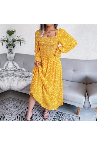 Novahub Sonbahar-kış Kare Yaka Uzun Kollu A-line Pileli Elbise Kırmızı S-xl Kadın Giyim Kırmızı