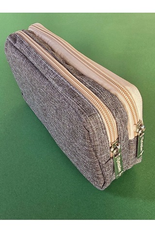 Rlx-147 Keten İki Gözlü Kalemlik Kalem Kutusu Kalemlik Gri Beyaz