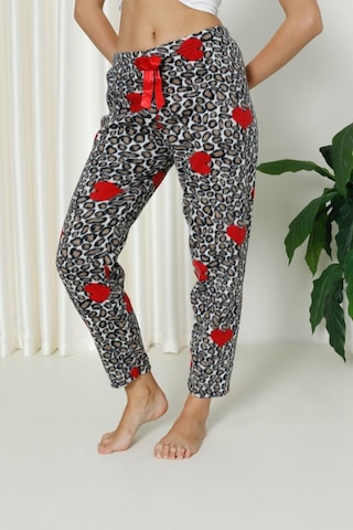 Luxury Soft Welsoft Polar Desenli Kurdeleli Kışlık Pijama Altı Pantolon Leopar Çok Renkli