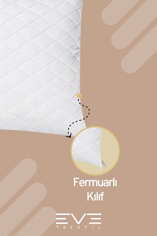 Eve Tekstil 10 Adet Diamon Kapitone Antibakteriyel Fermuarlı Yıkanabilir Otel Lüks Yastık Kılıfı 50x70cm Beyaz