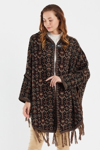 Uludağ Triko Kadın Çiçek Desenli Kilim Panço Gümüş-Std Gümüş