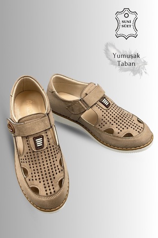 Sermoda Çocuk Sandalet - Cırtlı Süet Yumuşak Taban Erkek Çocuk Sandalet Kum