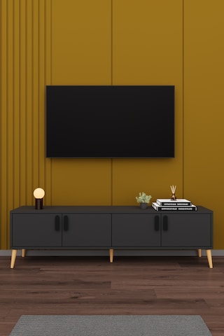 Asra Trend Tv Ünitesi T-04 %100 MDF 160 cm Tv Sehpası 4 Kapaklı Raflı Koyu Gri