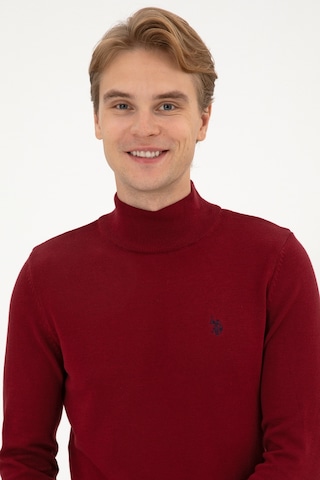 U.S. Polo Assn. Erkek Slim Fit Boğazlı Bordo Basic Kazak 50313712-VR014