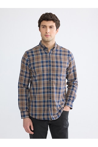 Lcwaıkıkı Classic Kahverengi Regular Fit Ekose Desenli Gabardin Erkek Gömlek