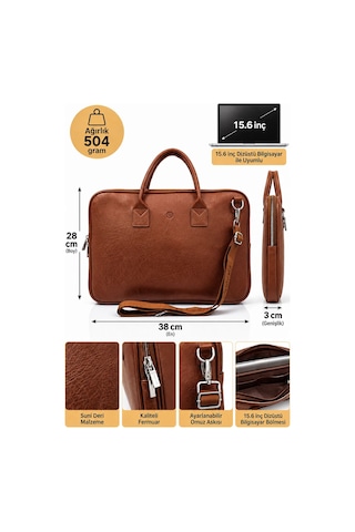 Vt-unisex 15.6 İnç Uyumlu Suni Deri Darbe Korumalı Laptop Ve Evrak Çantası Taba