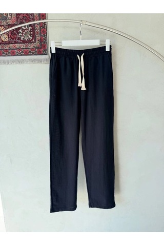 Defymoda Erkek İthal Yıkamalı Keten Pantolon Siyah