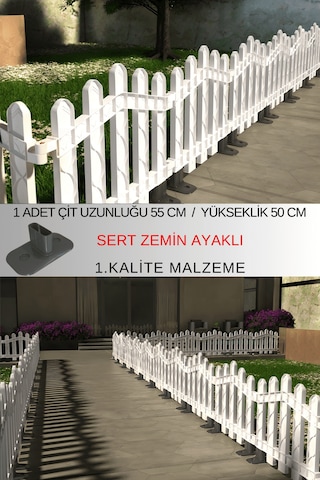 Dekoratif Plastik Alan Oluşturma ve Bahçe Çiti 1 ADET ÇİT (Y: 50 CM / G: 55 CM) Sert Zemin Ayaklı - Beyaz