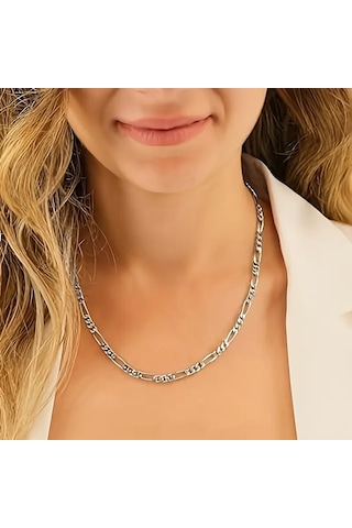 Çelik Kolye Klasik 3+1 Zincir Model 4 Mm Kalınlık 55 Cm Uzunluk Gümüş Silver Gümüş