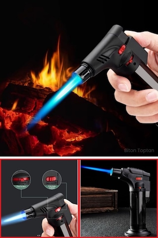 2 Adet Pürmüz Doldurulabilir Çakmak 1300 C Torch Depolu Orta Boy Siyah