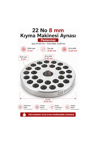22 No 8 Mm Kıyma Makinesi Aynası Paslanmaz