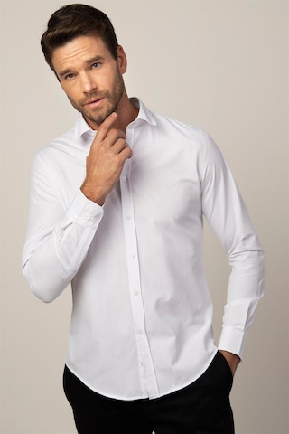 Tudors Slim Fit Uzun Kollu Armürlü Düğme Patı Manşet İçi Biyeli Erkek Beyaz Gömlek-26555 Beyaz