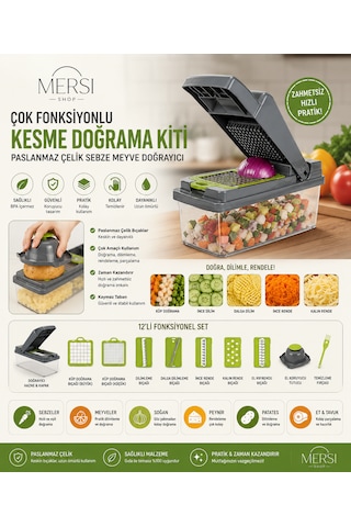 Çok Fonksiyonlu Kesme Doğrama Kiti Paslanmaz Çelik Sebze Meyve Doğrayıcı Yeşil
