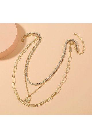 Chavin 3 Katmanlı Taşlı Gold Alloy Kadın Zincir Kolye En25 Altın