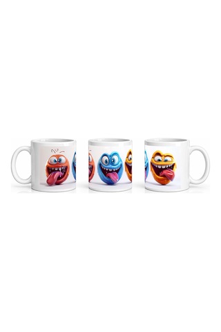 Seramik Kupa Komik Dil Çıkaran Karakterler Baskılı 300 Ml Hediyel Beyaz