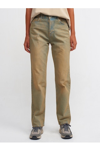 Dilvin Eskitmeli Denim Stright Pantolon Tint Haki - Mavi