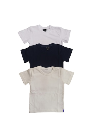 Özdemirli Bebe Basic Düz Bisiklet Yaka Kısa Kollu Likralı Badi Sweat T-shirt 3 Lü Paket Krem-lacivert-beyaz Beyaz-krem-lacivert