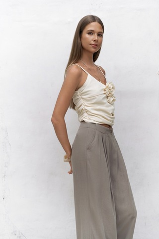Mai Collection Mai Studios Co. Mahoney Füme Keten Palazzo Pantolon Füme