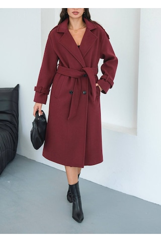 Zeynep Öykü Style Kadın Ovirseze Kaşe Kaban Bordo