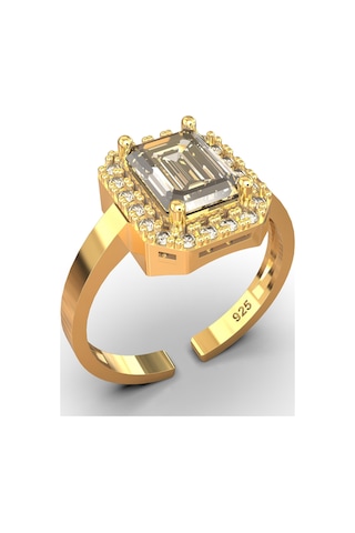 Erdobia 925 Ayar Zirkon Taşlı Gold Ayarlanabilir Baget Gümüş Yüzük