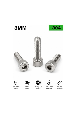 M3 Paslanmaz Imbus Civata Dın912 A2 Aısı 304 Kalite 50 Adet M3 x 40