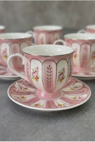 Acar Marinette 6 Kişilik Porselen Kahve Çay Fincan Takımı Pembe 200 Ml 09413