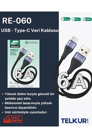 Ferro Reshurk Re-060 Usb-c & Type-c Metal Uclu 1000cm 6a Hasır Data - Şarj Kablosu