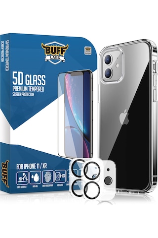 Buff Apple Uyumlu iPhone 11 Avantaj Paket - Air Hybrid Kılıf + Ekran Koruyucu + Lens Koruyucu Glass Şeffaf