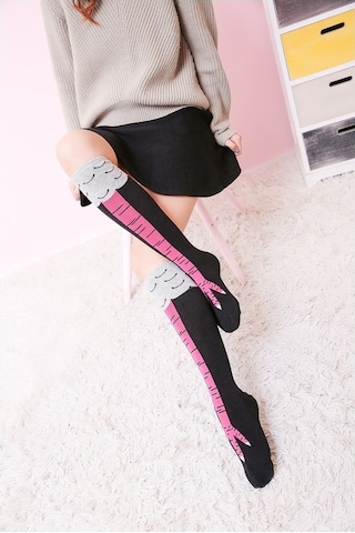 Neevoyu Komik Tavuk Butu Desenli 3d Uzun Çorap, Comfortable Nefesli, Spor & Cosplay İçin, Siyah-sarı, Siyah-kırmızı, Beyaz-sarı Renk Seçenekleri Siyah