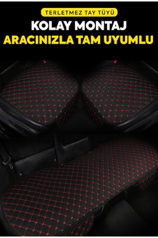 Tay Tüyü Oto Koltuk Minder Seti - Cepli & Terletmez - Siyah Kırmızı