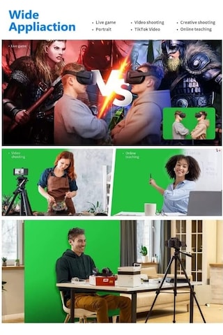 Green Screen Chromakey Greenbox Yeşil Fon Perde 1.5x2 M + Tek Ayaklı Fon Standı,3 Mandal,youtube Vlogs, Tv, Röportaj Ve Fotoğraf İçin Açık Mavi