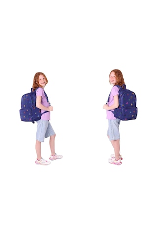 Kaukko Shine Lacivert Yaprak Desenli Kız Çocuk Üçlü Okul Çanta Seti Lacivert