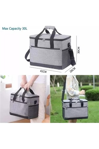 Yaozixa 30l Büyük Kapasiteli Oxford Kumaş Isı Saklama Çantası - Dış Mekan Piknik, Kamp İçin Su Geçirmez Buz Çantası Bej Büyük Boy Yan Eldivenli Bej