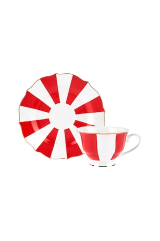 Karaca New Romantic Kalın Çizgili Çay Fincanı 220 Ml Kırmızı