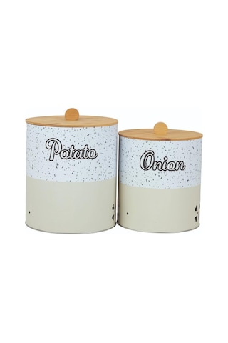 Bambu Kapaklı Metal Patates Soğanlık Krem Taş Desenli Decorev Dc 7099 Krem