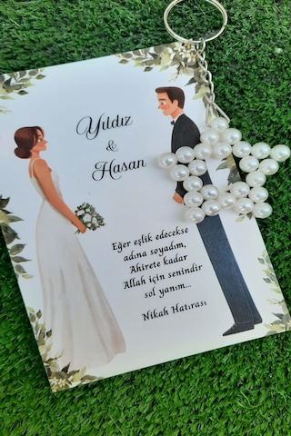 30 Adet Wedding Design İnci Yıldız Anahtarlık - Nikah Hatırası -