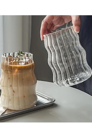 2 Adet Cam Pipetli Çizgili Model Soğuk-sıcak Kahve Bardağı