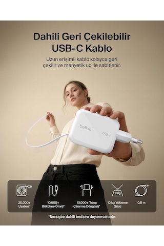 Belkin Ultracharge Usb-c Fiş Tipi Şarj Cihazı 45 W, 0,8 M Geri Çe