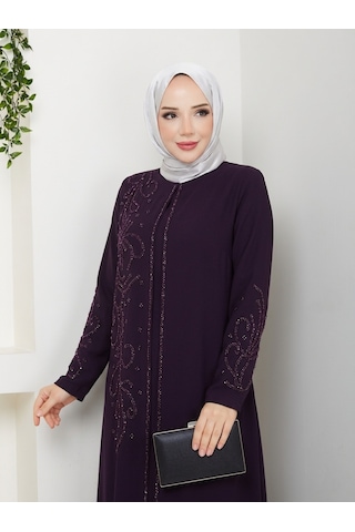 Eslemnur Sahra Elbise Büyük Beden Anne Elbisesi Mürdüm