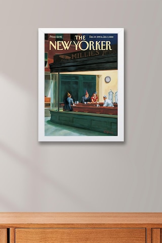 The New Yorker Çerçeveli Tablo December 27 1999 - Edward Sorel Nighthawks Gece Kuşları Tablosu