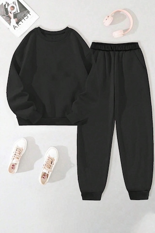 Uyguntarz Unisex Love Yourself Baskılı Bisiklet Yaka Eşofman Takımı Siyah