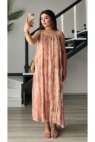 Marka Model Halkalı Batik Elbise Çok Renkli